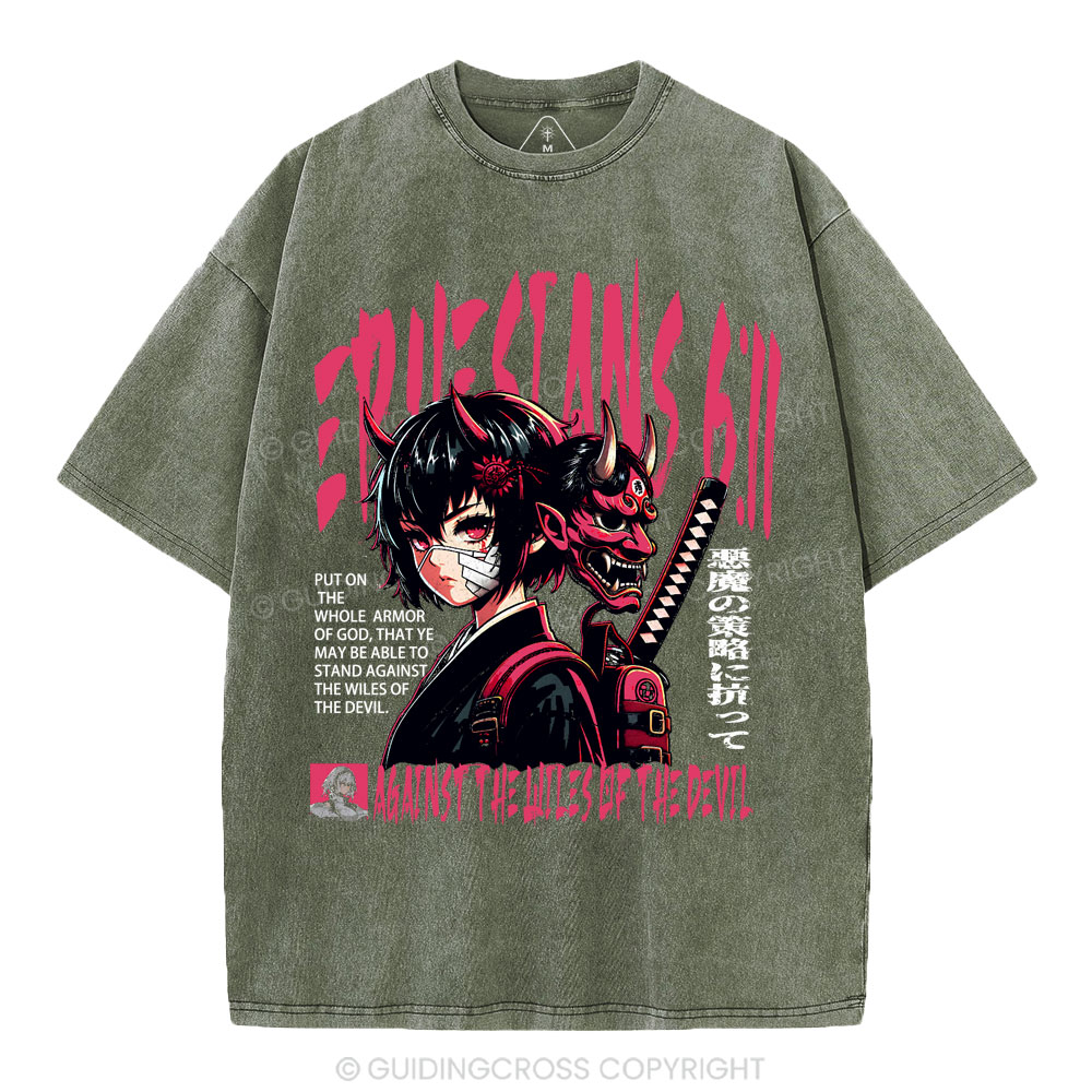 Against The Wiles Of The Devil Christian Washed T-Shirt