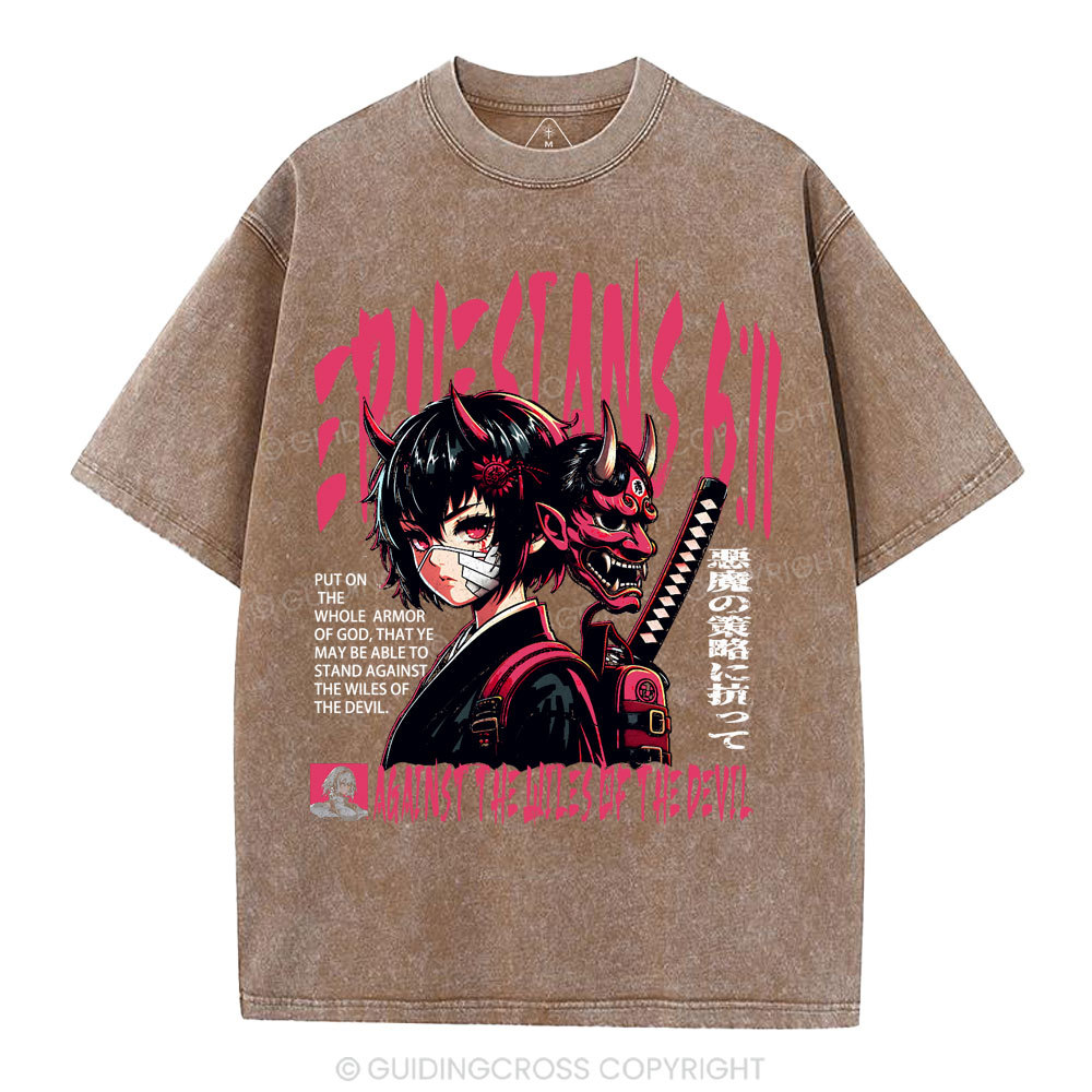 Against The Wiles Of The Devil Christian Washed T-Shirt