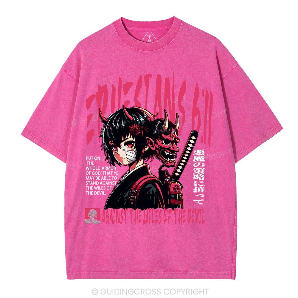 Against The Wiles Of The Devil Christian Washed T-Shirt