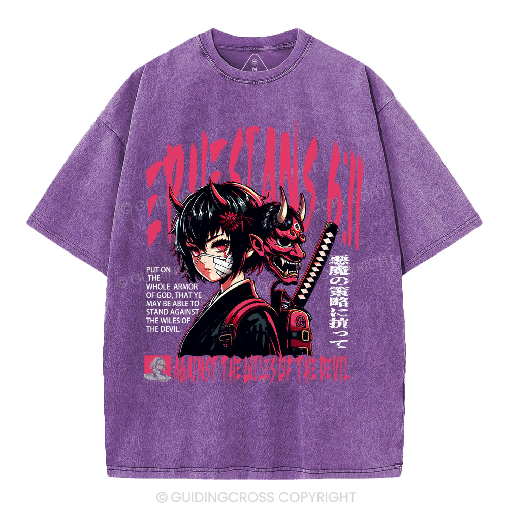 Against The Wiles Of The Devil Christian Washed T-Shirt