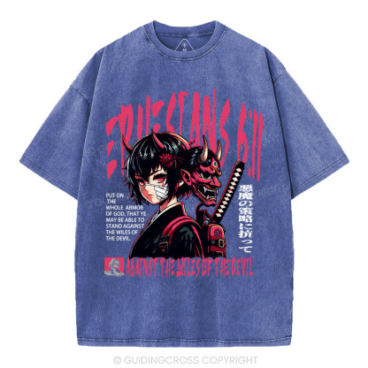 Against The Wiles Of The Devil Christian Washed T-Shirt