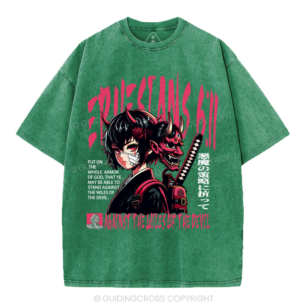 Against The Wiles Of The Devil Christian Washed T-Shirt