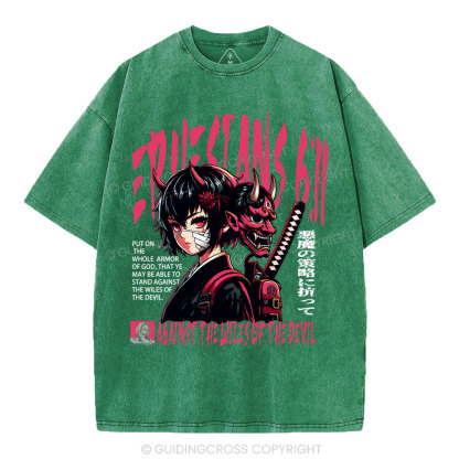 Against The Wiles Of The Devil Christian Washed T-Shirt