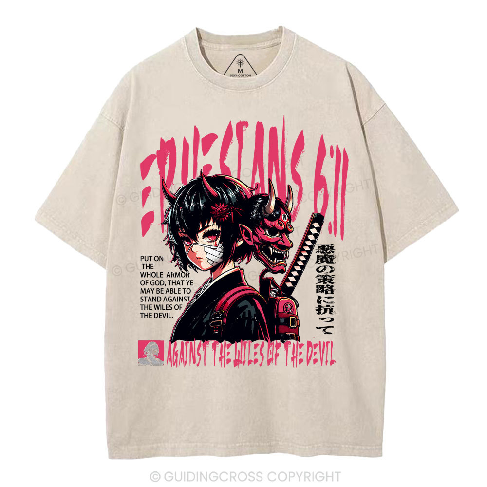 Against The Wiles Of The Devil Christian Washed T-Shirt