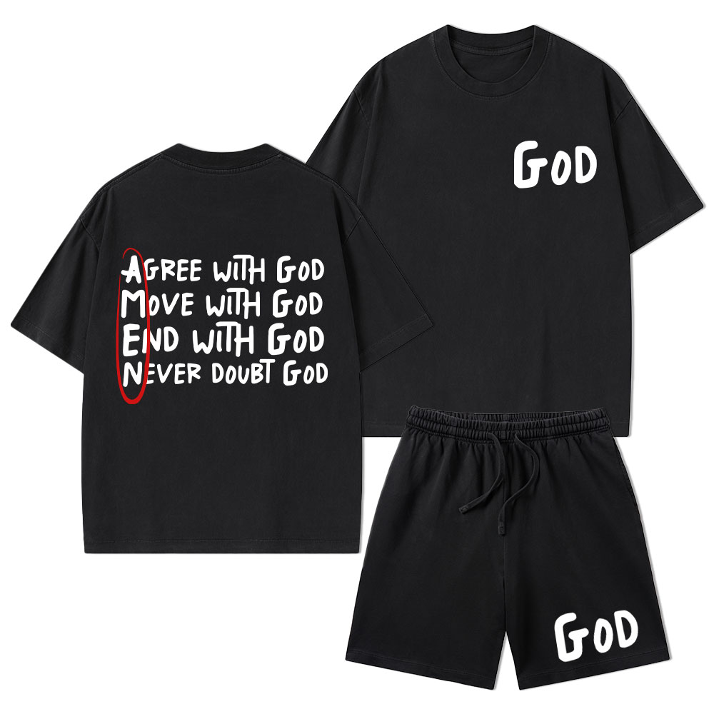 Agree With God Christian Washed T-Shirt & Shorts