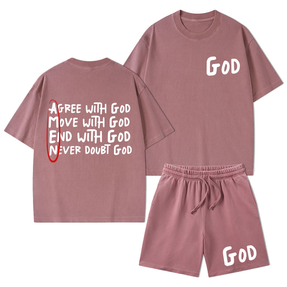 Agree With God Christian Washed T-Shirt & Shorts