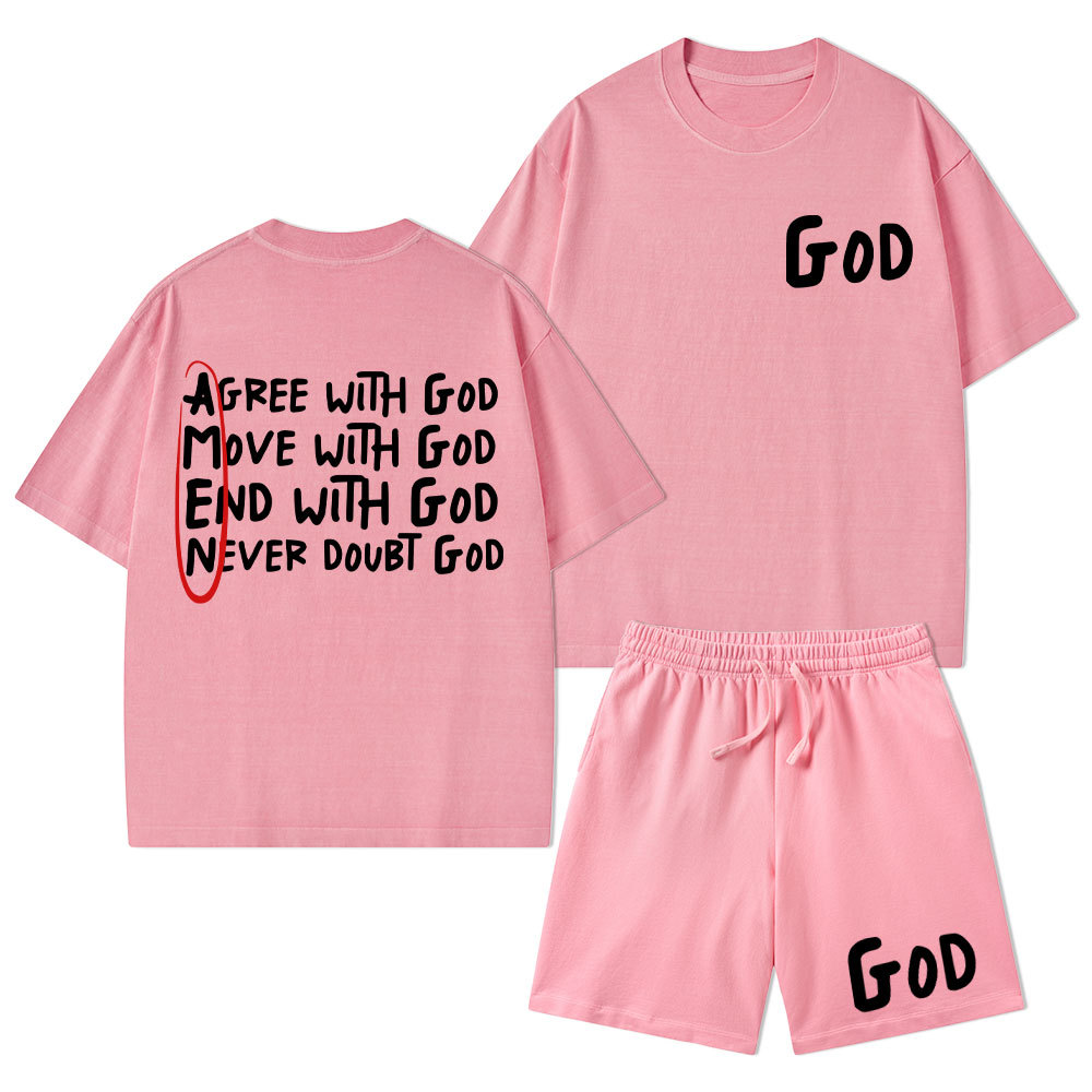 Agree With God Christian Washed T-Shirt & Shorts