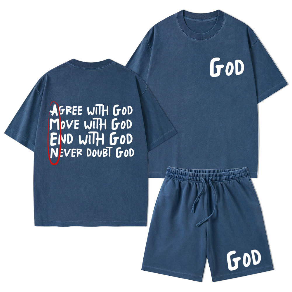 Agree With God Christian Washed T-Shirt & Shorts