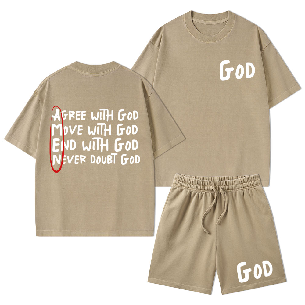 Agree With God Christian Washed T-Shirt & Shorts