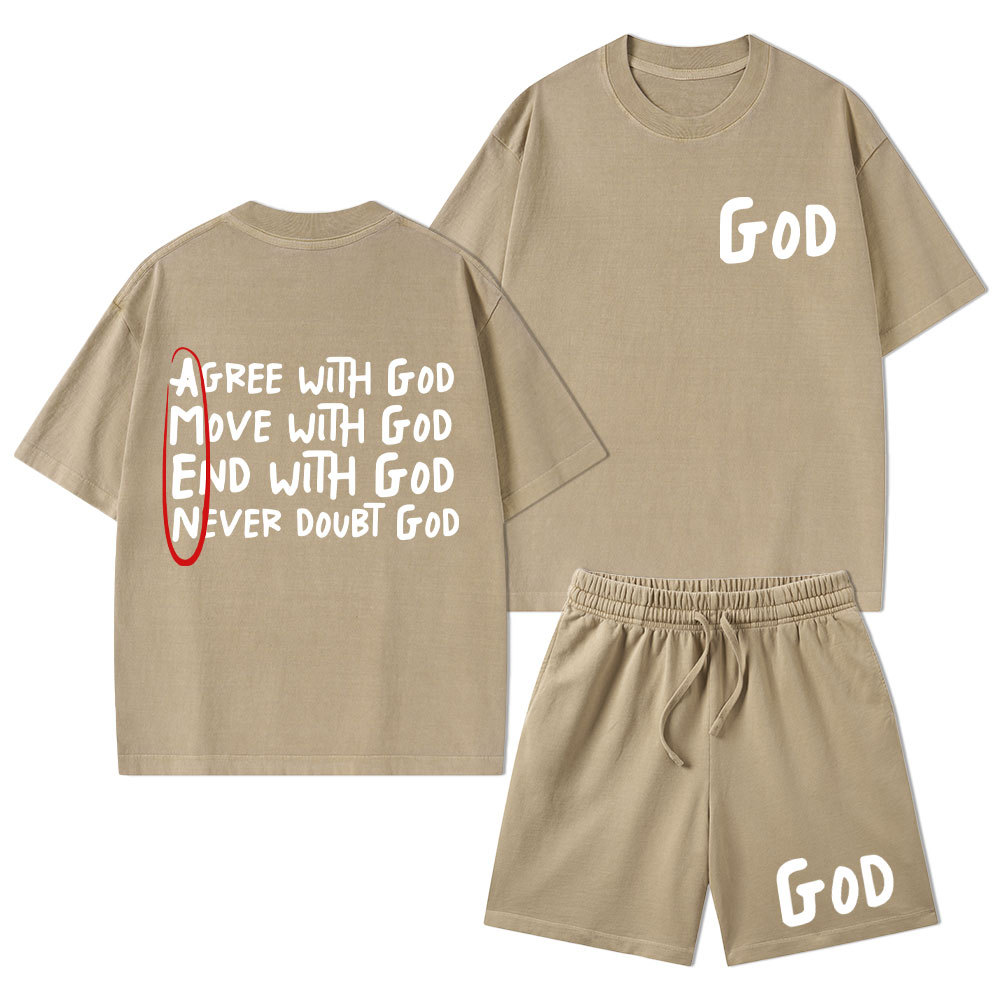 Agree With God Christian Washed T-Shirt & Shorts