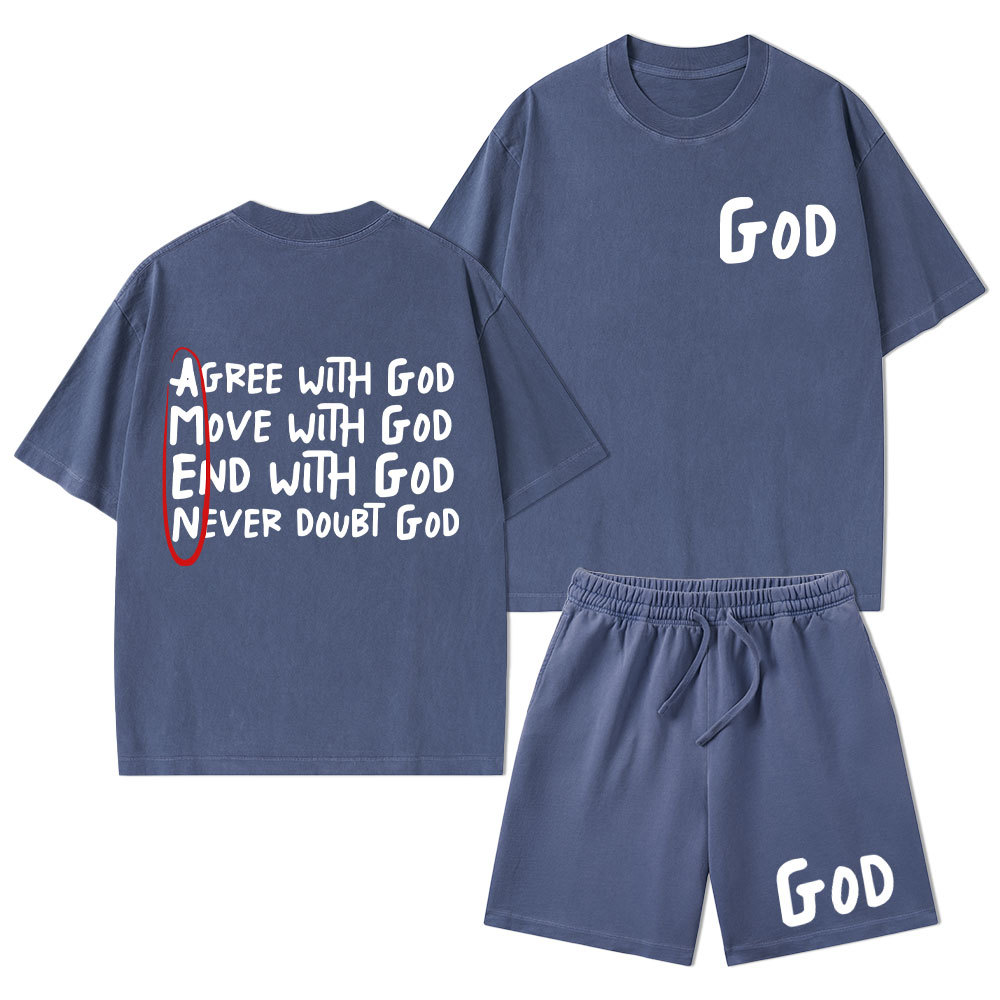 Agree With God Christian Washed T-Shirt & Shorts