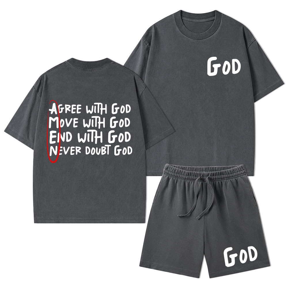Agree With God Christian Washed T-Shirt & Shorts