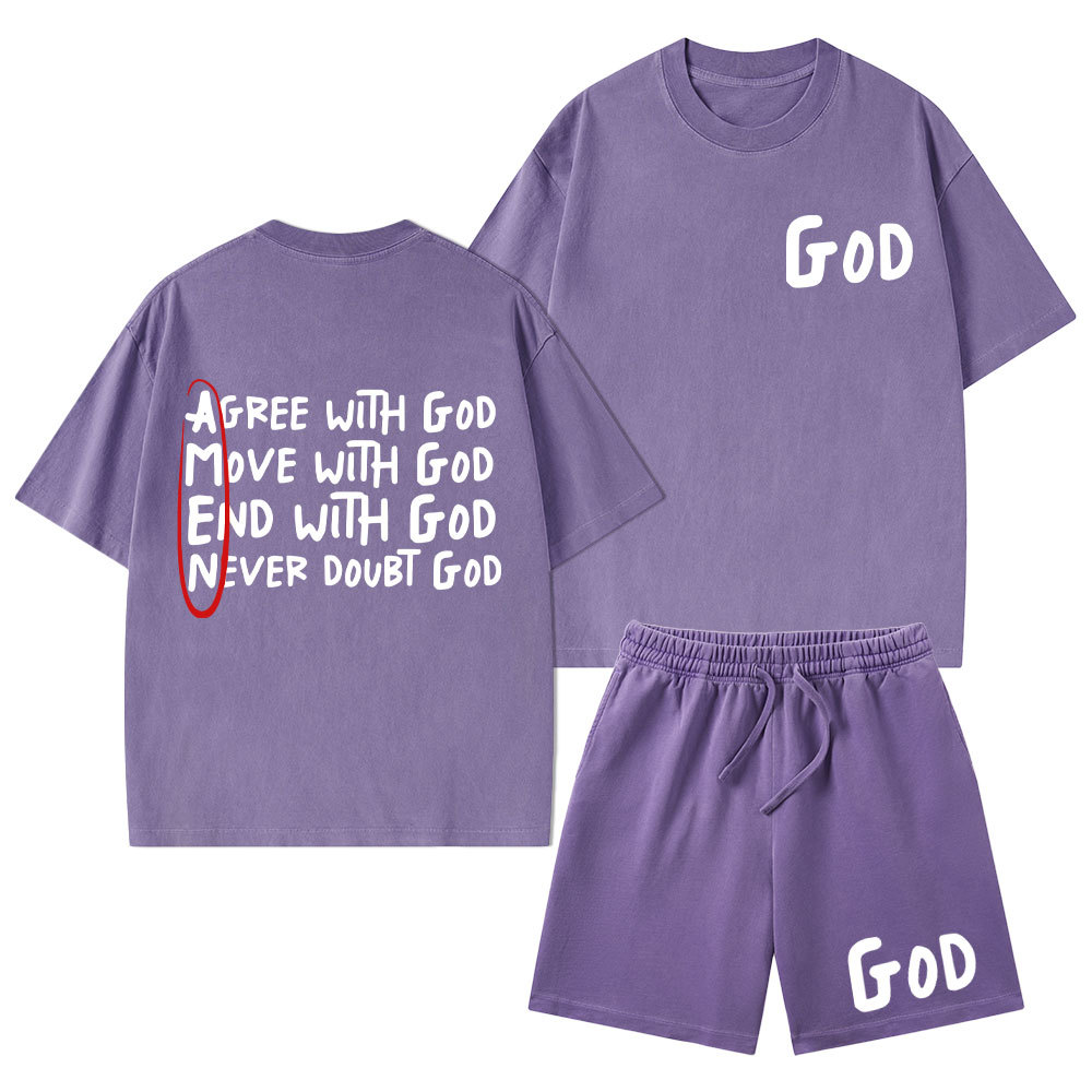 Agree With God Christian Washed T-Shirt & Shorts