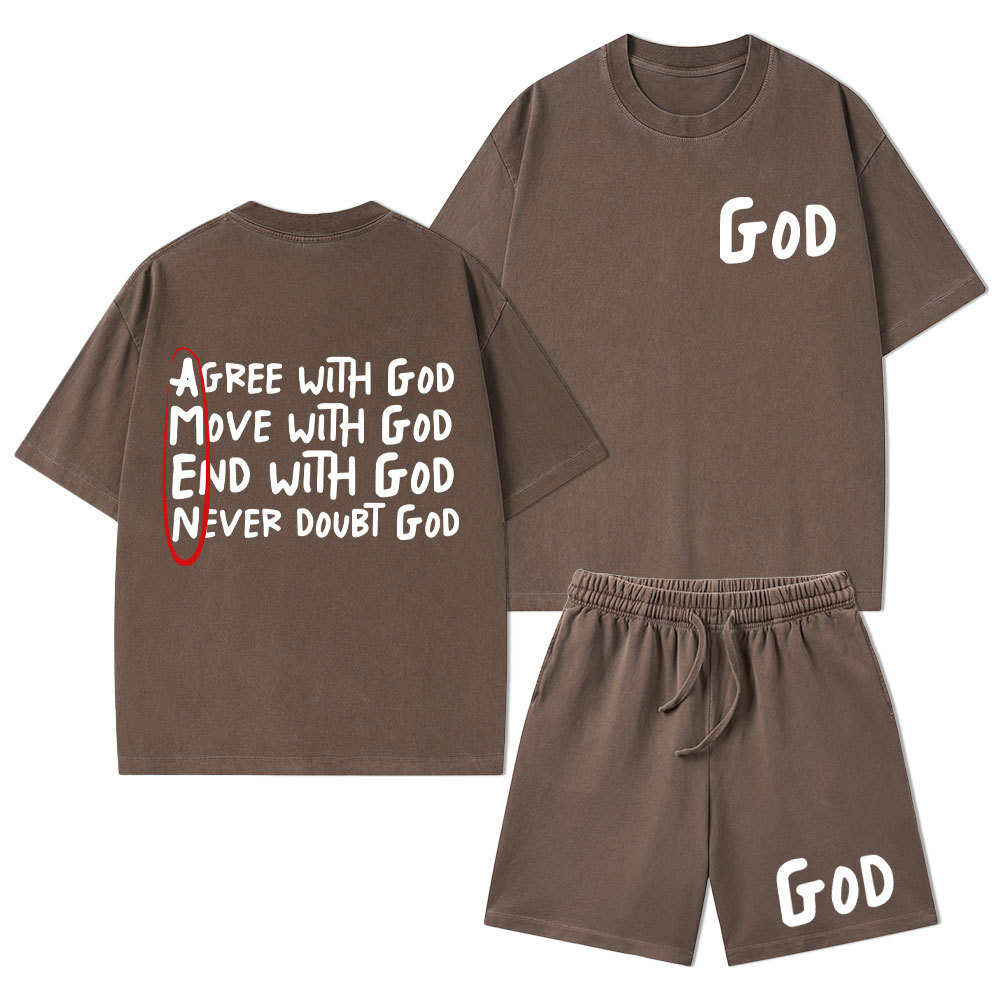 Agree With God Christian Washed T-Shirt & Shorts