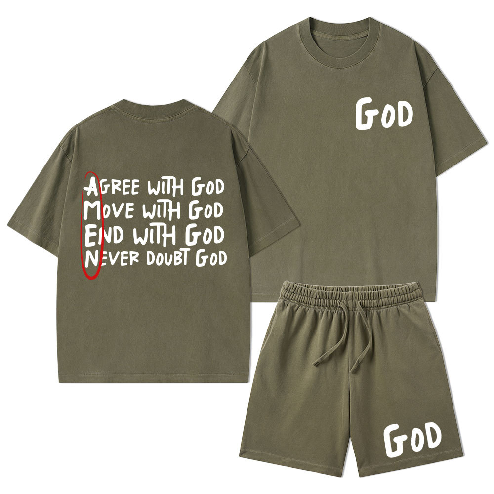 Agree With God Christian Washed T-Shirt & Shorts
