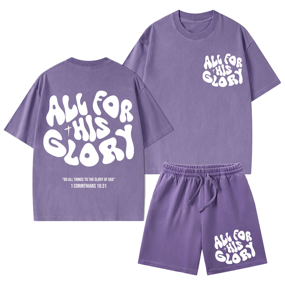 All For His Glory Christian Washed T-Shirt & Shorts