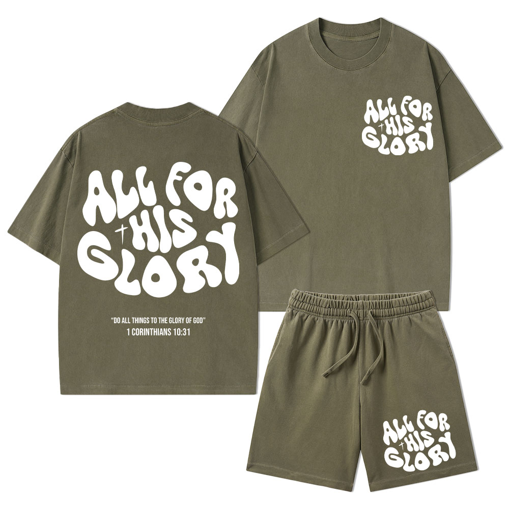 All For His Glory Christian Washed T-Shirt & Shorts