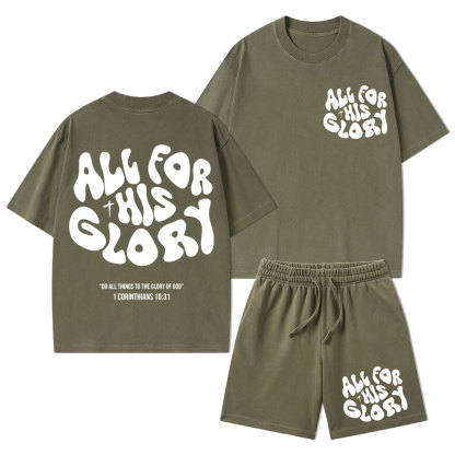 All For His Glory Christian Washed T-Shirt & Shorts