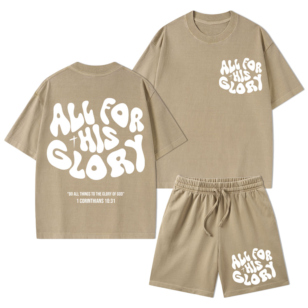 All For His Glory Christian Washed T-Shirt & Shorts