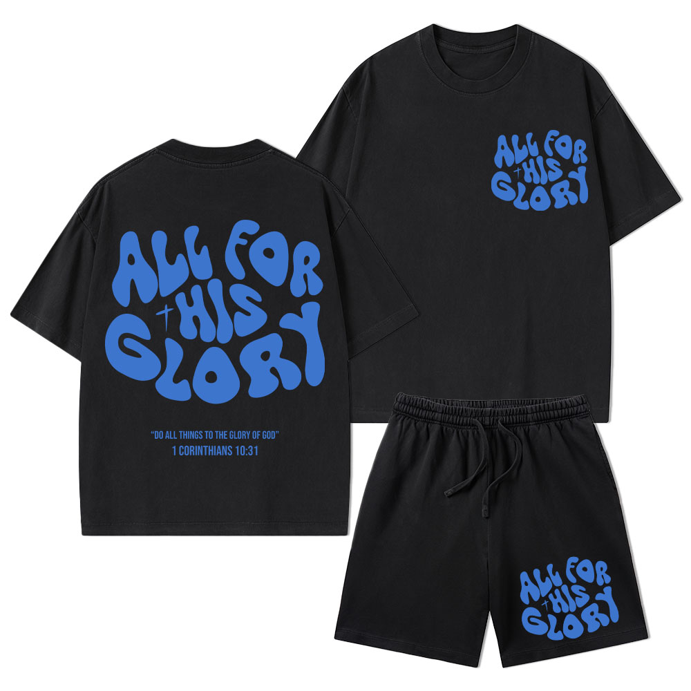 All For His Glory Christian Washed T-Shirt & Shorts