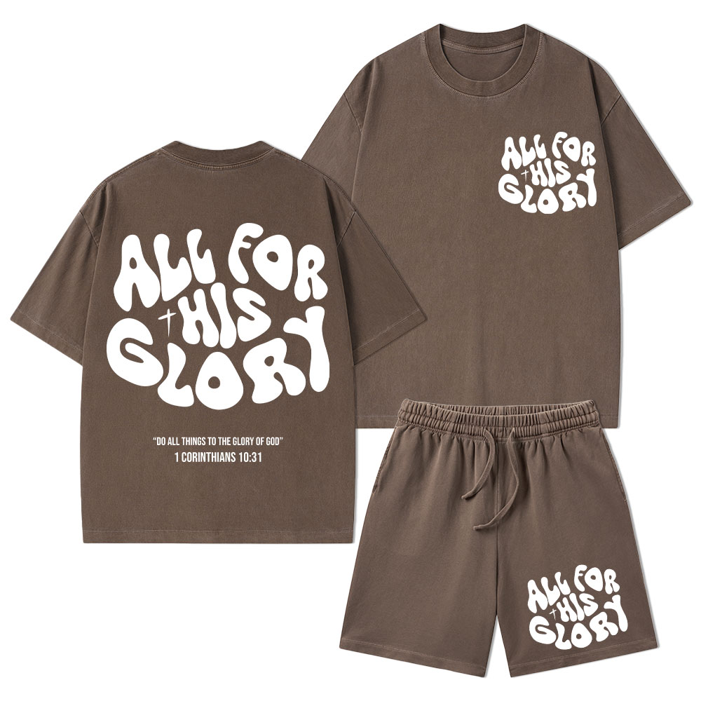 All For His Glory Christian Washed T-Shirt & Shorts