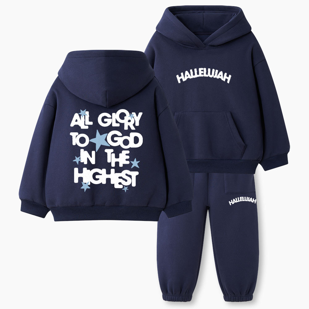 All Glory To God In The Highest Christian Kid Fleece Hoodie Set