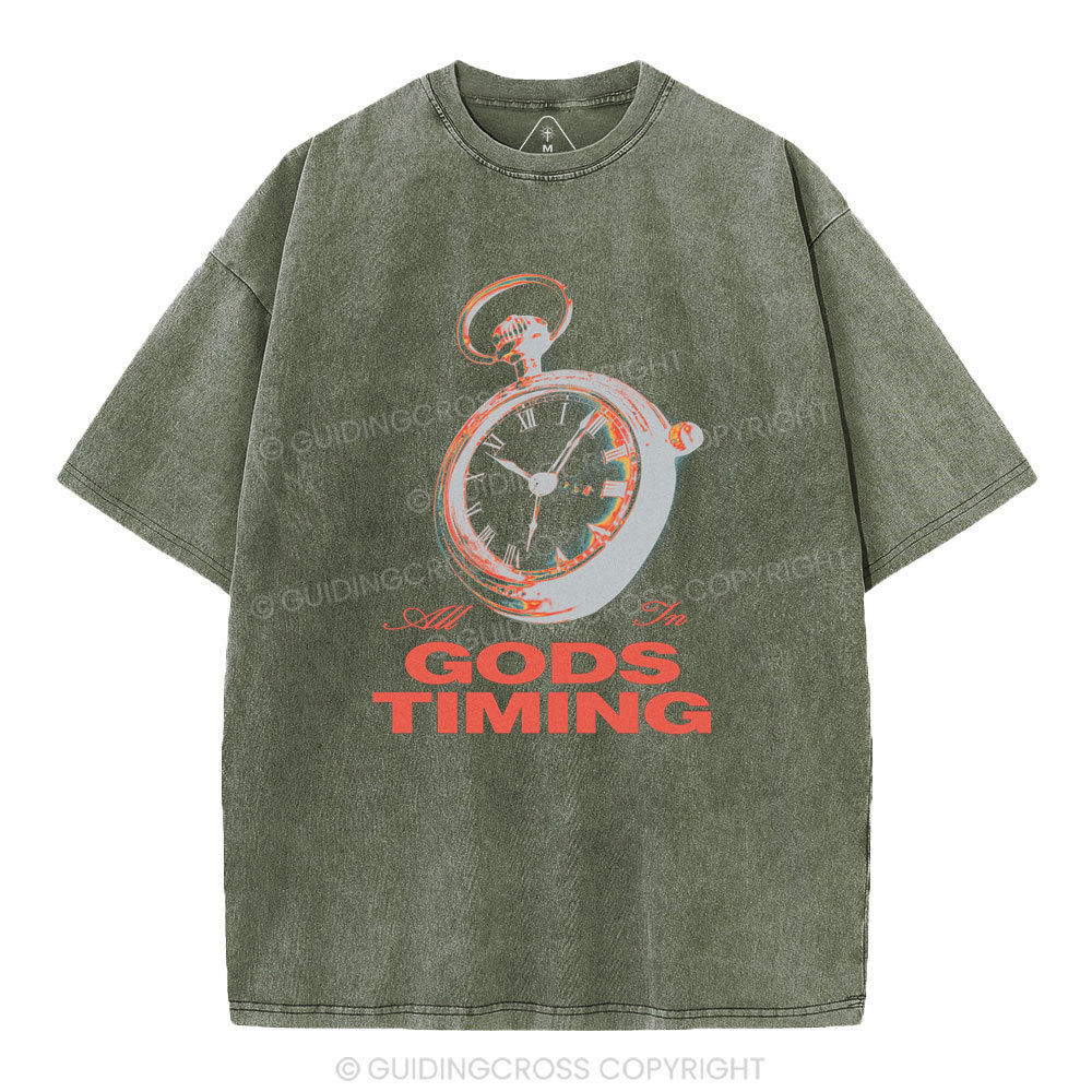 All In God's Timing Chrsitian Washed T-Shirt