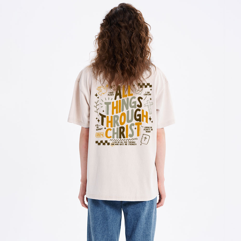 All Things Through Christ Christian Washed T-Shirt