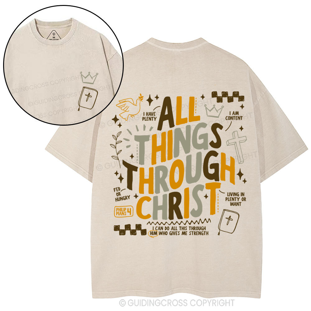 All Things Through Christ Christian Washed T-Shirt