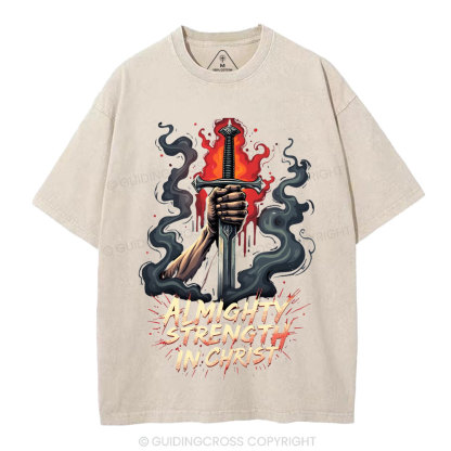 Almighty Strength In Christ Christian Washed T-Shirt