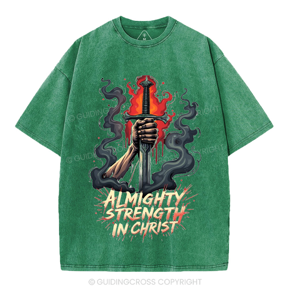 Almighty Strength In Christ Christian Washed T-Shirt
