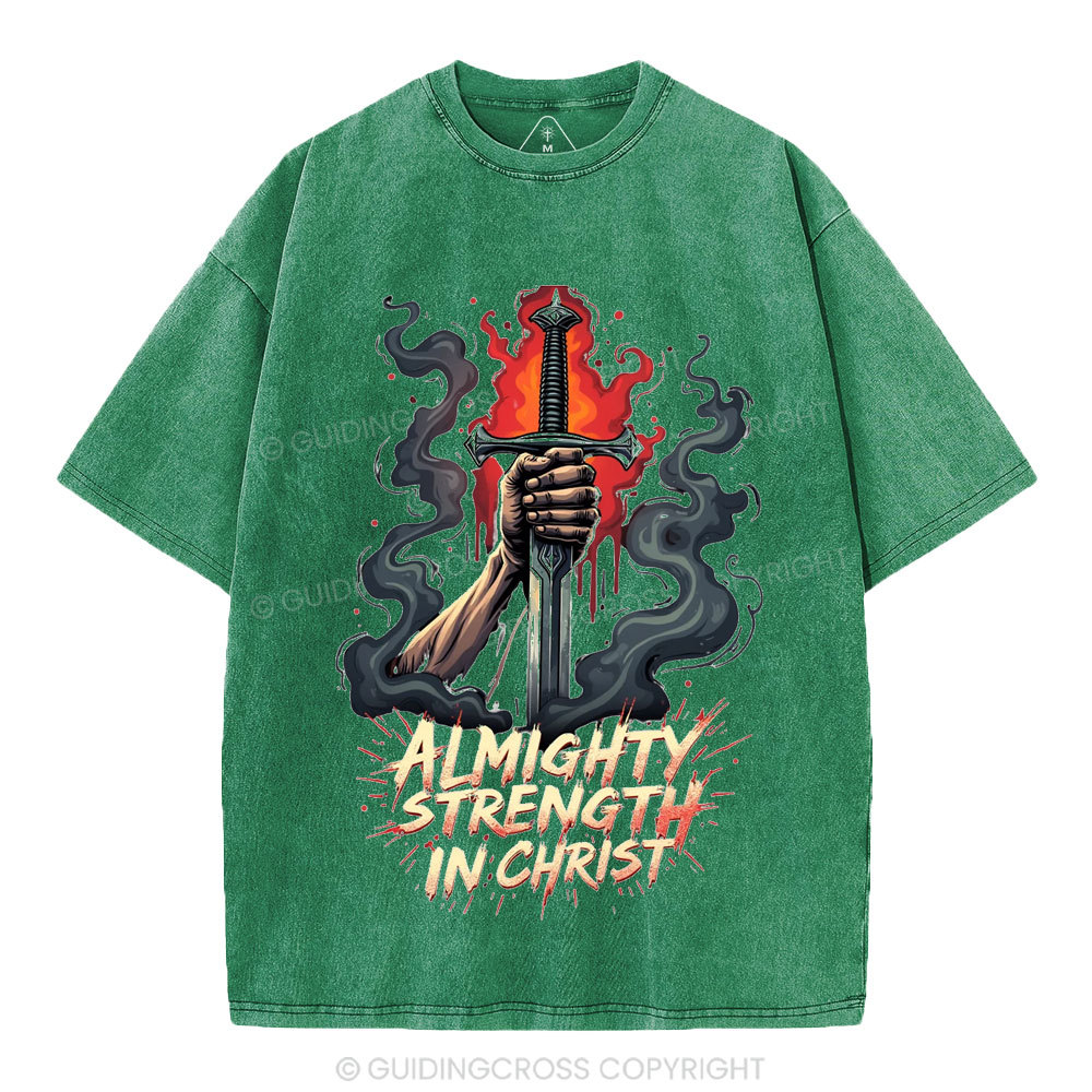 Almighty Strength In Christ Christian Washed T-Shirt