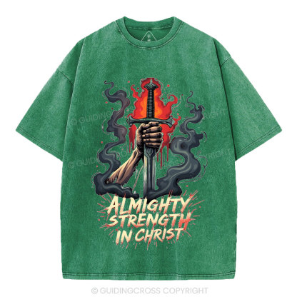 Almighty Strength In Christ Christian Washed T-Shirt
