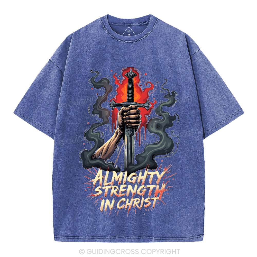 Almighty Strength In Christ Christian Washed T-Shirt