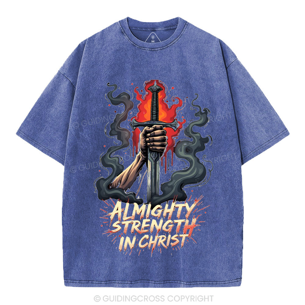 Almighty Strength In Christ Christian Washed T-Shirt