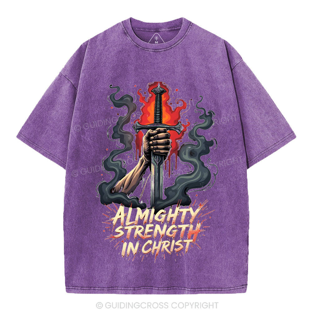 Almighty Strength In Christ Christian Washed T-Shirt