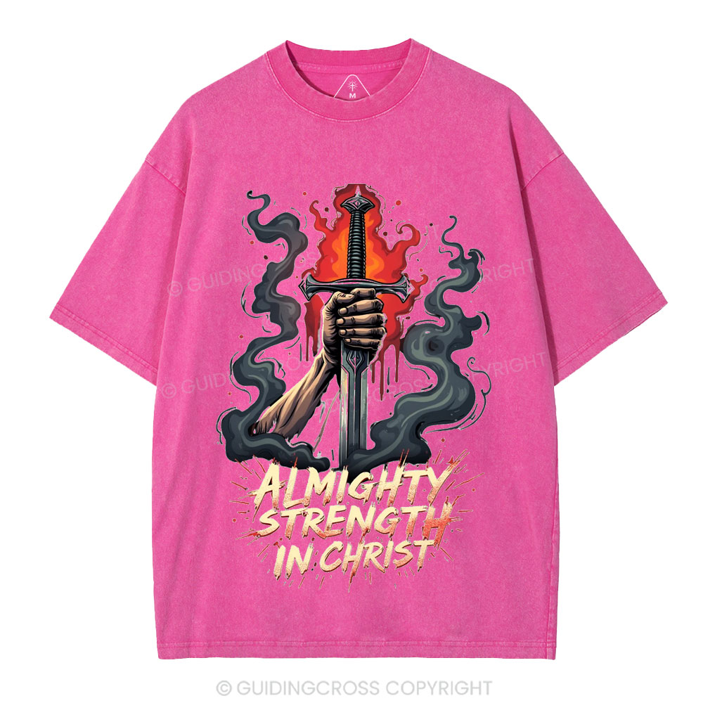 Almighty Strength In Christ Christian Washed T-Shirt