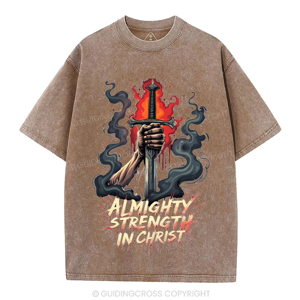 Almighty Strength In Christ Christian Washed T-Shirt