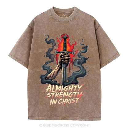 Almighty Strength In Christ Christian Washed T-Shirt