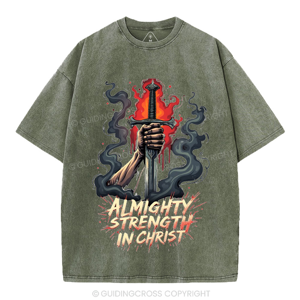 Almighty Strength In Christ Christian Washed T-Shirt