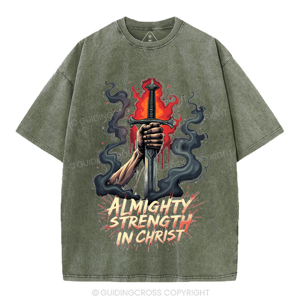 Almighty Strength In Christ Christian Washed T-Shirt