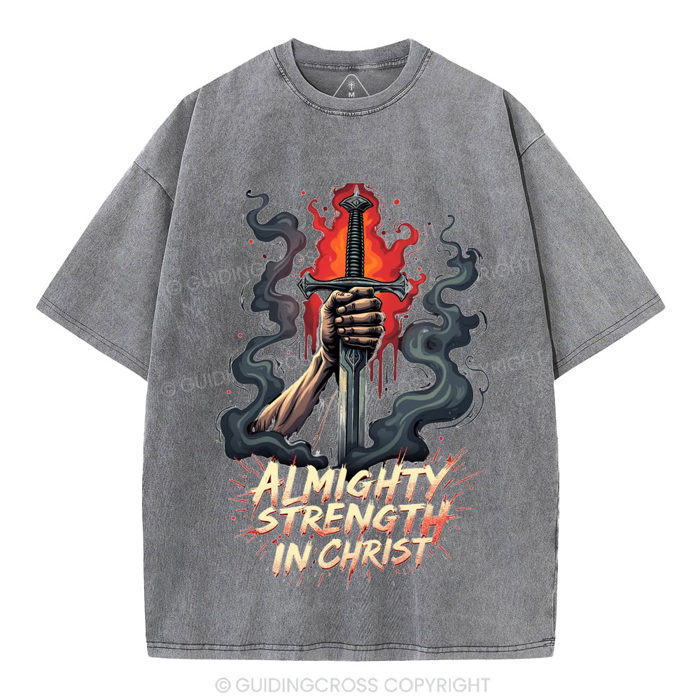 Almighty Strength In Christ Christian Washed T-Shirt