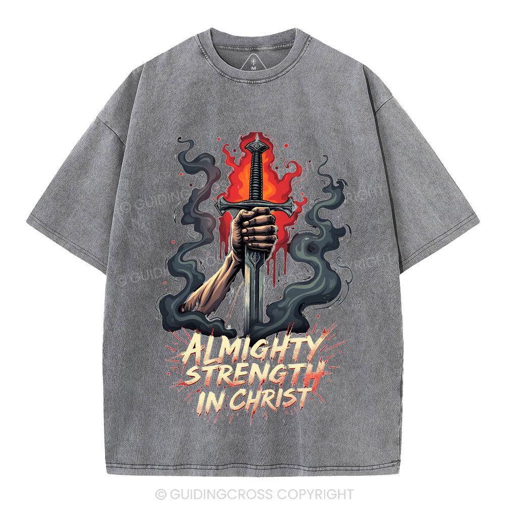 Almighty Strength In Christ Christian Washed T-Shirt