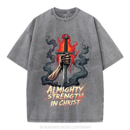 Almighty Strength In Christ Christian Washed T-Shirt