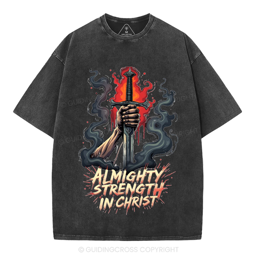 Almighty Strength In Christ Christian Washed T-Shirt