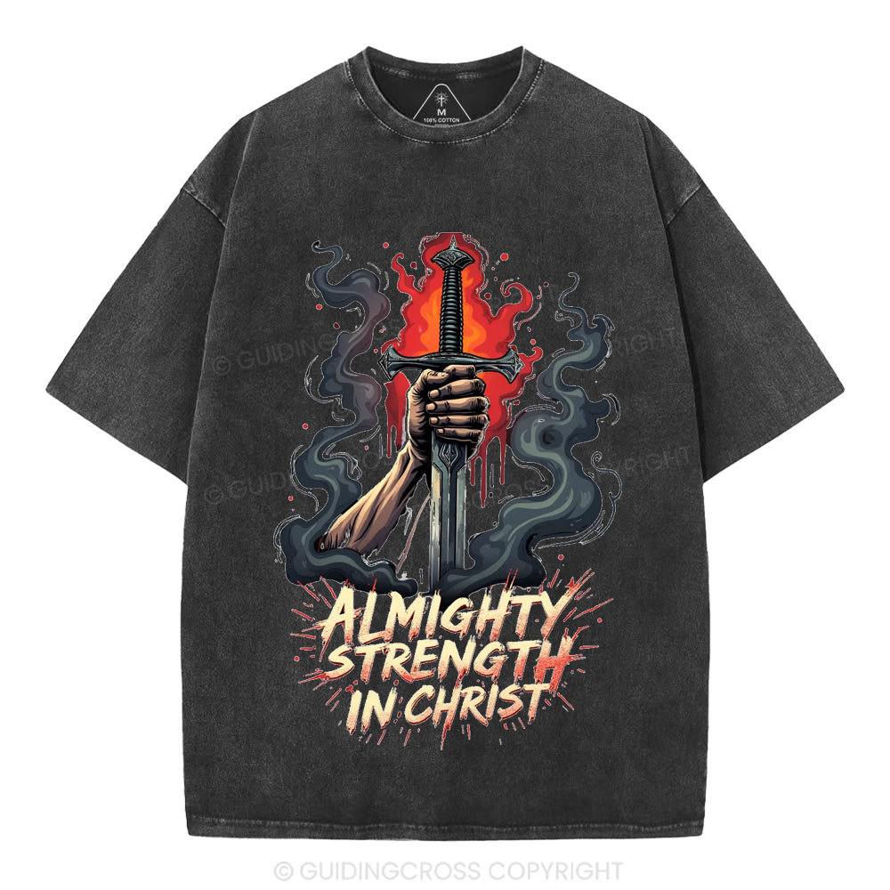 Almighty Strength In Christ Christian Washed T-Shirt
