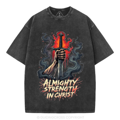 Almighty Strength In Christ Christian Washed T-Shirt