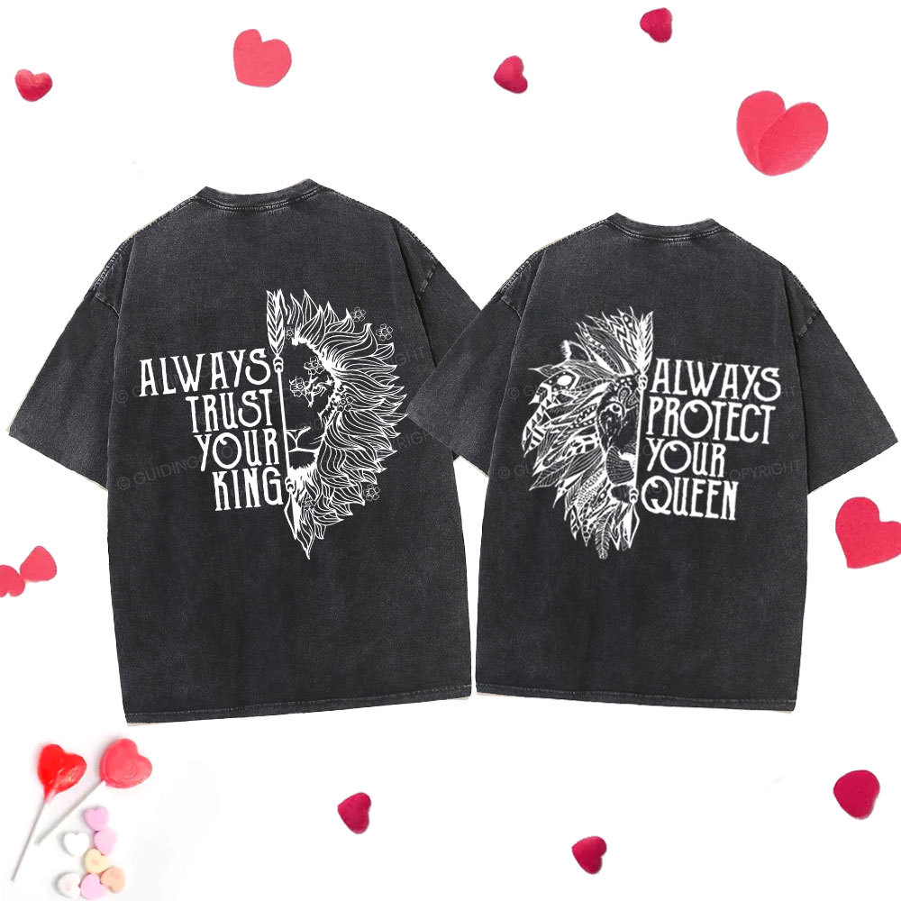 Personalized Always Trust Your King Christian Couple Washed T-Shirt