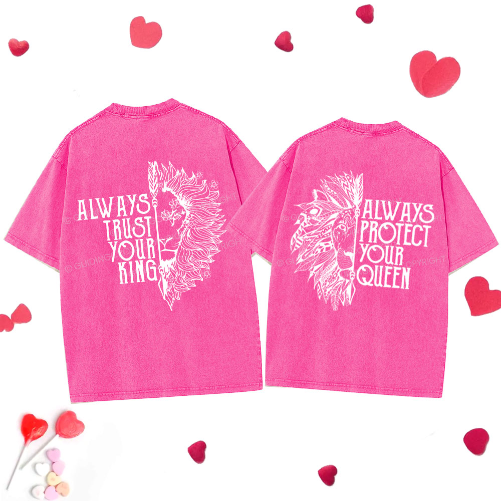 Personalized Always Trust Your King Christian Couple Washed T-Shirt