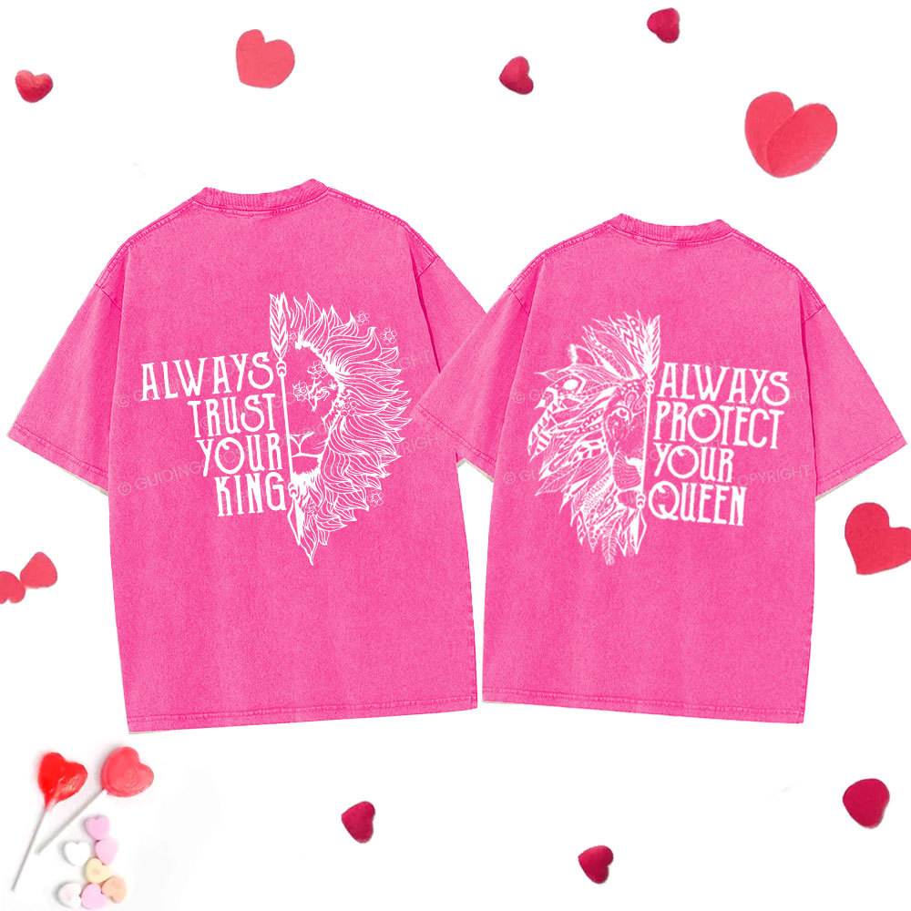 Personalized Always Trust Your King Christian Couple Washed T-Shirt